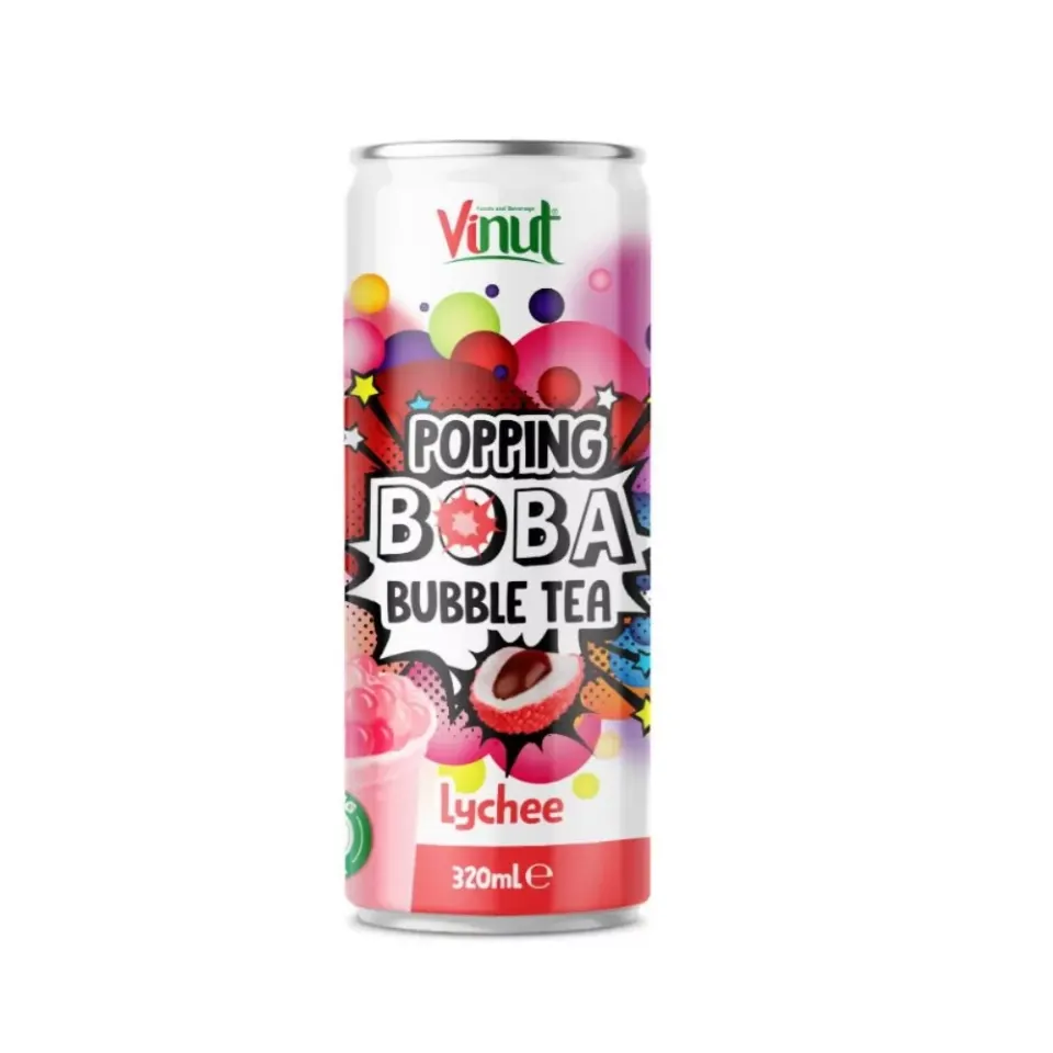 Vinut Popping Boba Bubble Tea – Licsi ízű üdítőital szétpattanó golyókkal (320ml)