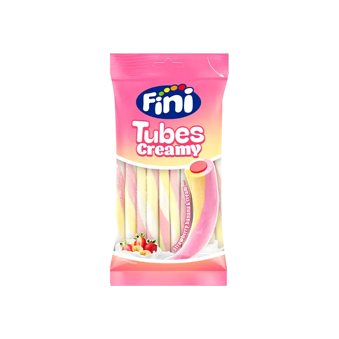 Fini Tubes Joghurtos Eper-Banán Gumicukor Szálak (80g)